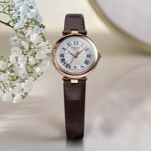 Tissot Bellissima Automatic Silver Dial Brown Leather Strap Watch For Women - T126.207.36.013.00