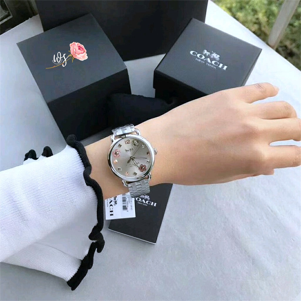 Coach Delancey White Dial Silver Steel Strap Watch for Women - 14502810