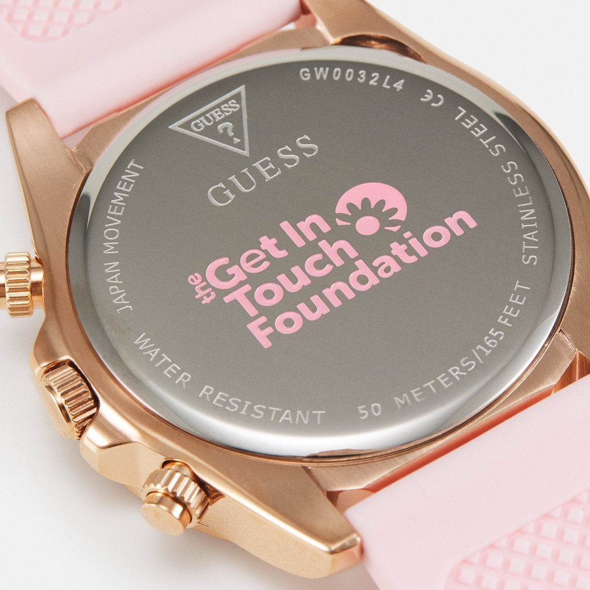 Guess Sparkling Chronograph Crystals Pink Dial Pink Silicone Strap Watch For Women - GW0032L4