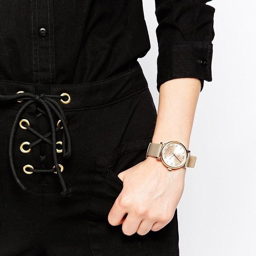 Marc Jacobs Baker Rose Gold Dial Grey Leather Strap Watch for Women - MBM1400