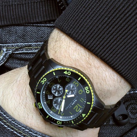 Marc Jacobs Rock Chronograph Black Dial Black Steel Strap Watch for Men - MBM5026