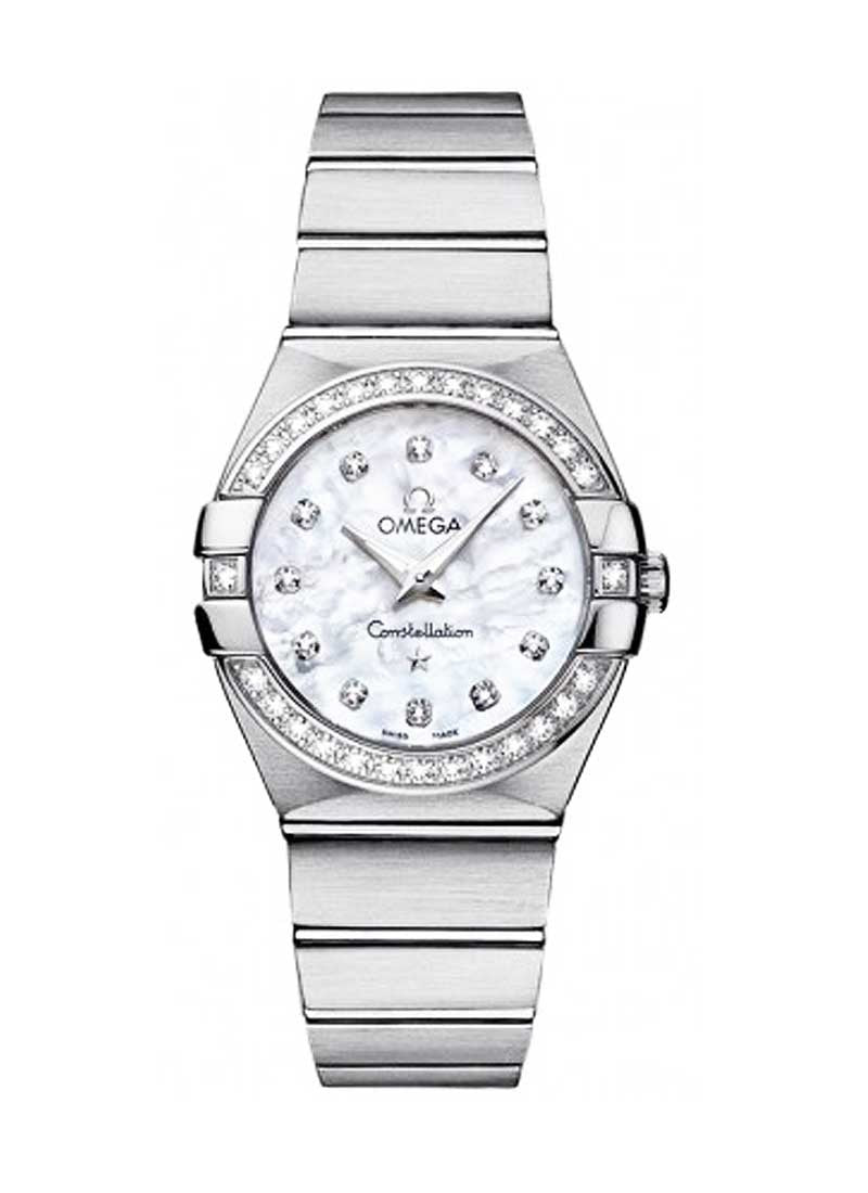Omega Constellation Quartz Diamonds Silver Dial Silver Steel Strap Watch for Women - 123.15.27.60.55.004