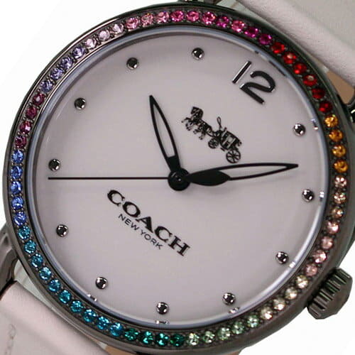 Coach Delancey Crystals White Dial White Leather Strap Watch For Women - 14502888