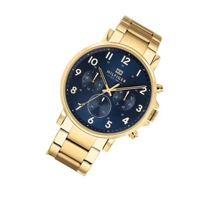 Tommy Hilfiger Daniel Chronograph Blue Dial Gold Steel Strap Watch for Men - 1710384