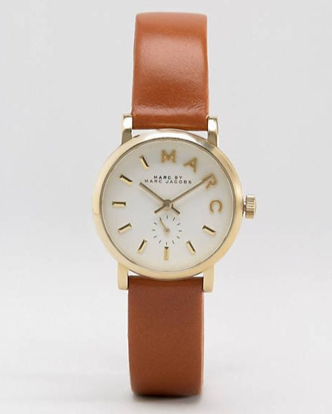 Marc Jacobs Baker White Dial Brown Leather Strap Watch for Women - MBM1317