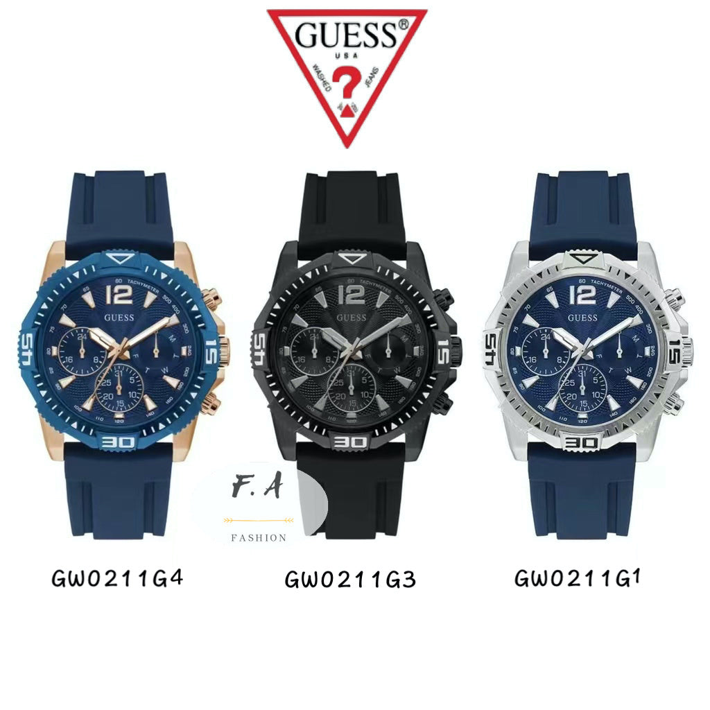 Guess Commander Blue Dial Blue Rubber Strap Watch for Men - GW0211G1