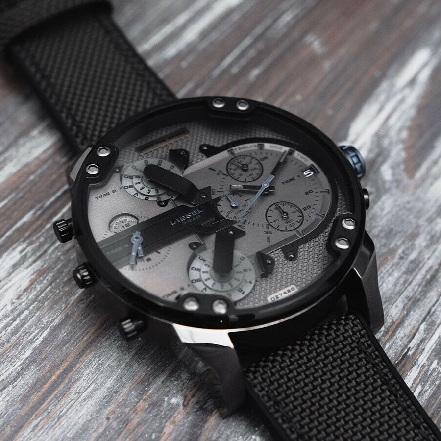 Diesel Mr Daddy 2.0 Chronograph Grey Dial Black Nylon Strap Watch For Men - DZ7420