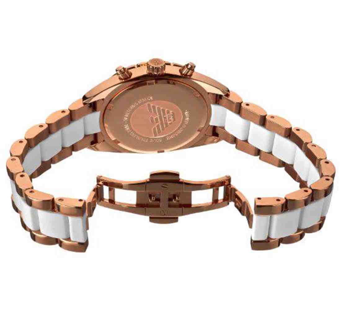 Emporio Armani Sportivo White Dial Rose Gold & White Steel Strap Watch For Women - AR5942