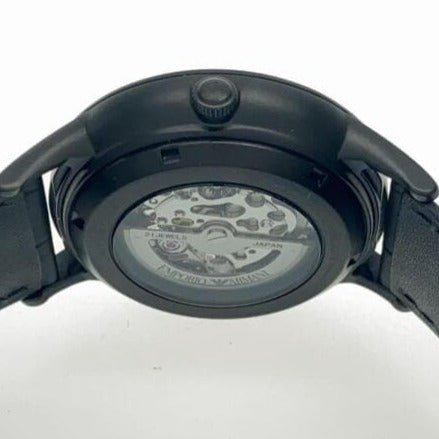 Emporio Armani Meccanico Automatic Skeleton Black Dial Black Leather Strap Watch For Men - AR60042
