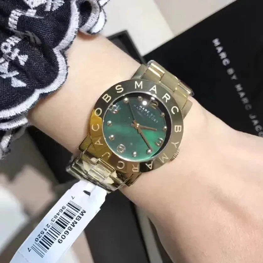 Marc Jacobs Amy Green Dial Gold Steel Strap Watch for Women - MBM8609