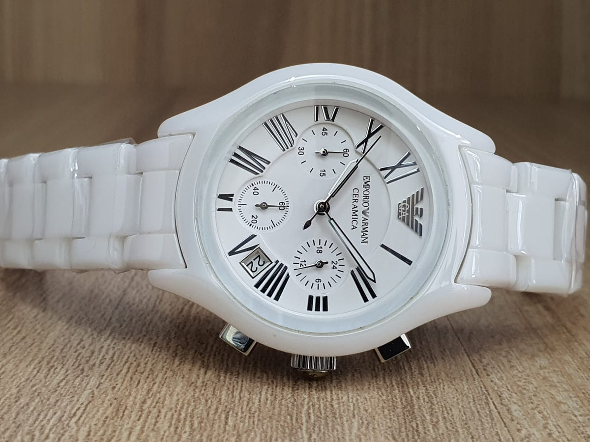 Emporio Armani Chronograph Ceramic White Dial Watch For Women - AR1403
