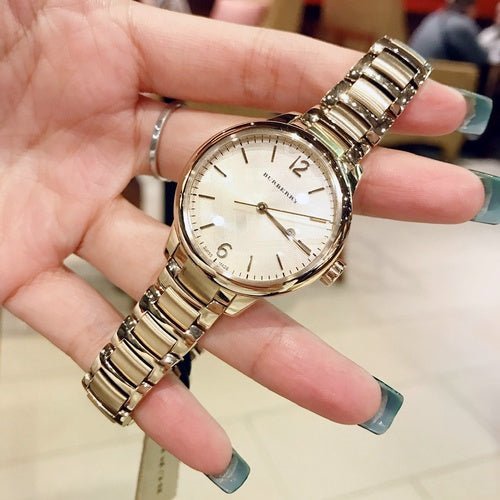 Burberry The Classic Champagne Dial Gold Steel Strap Watch for Women - BU10109