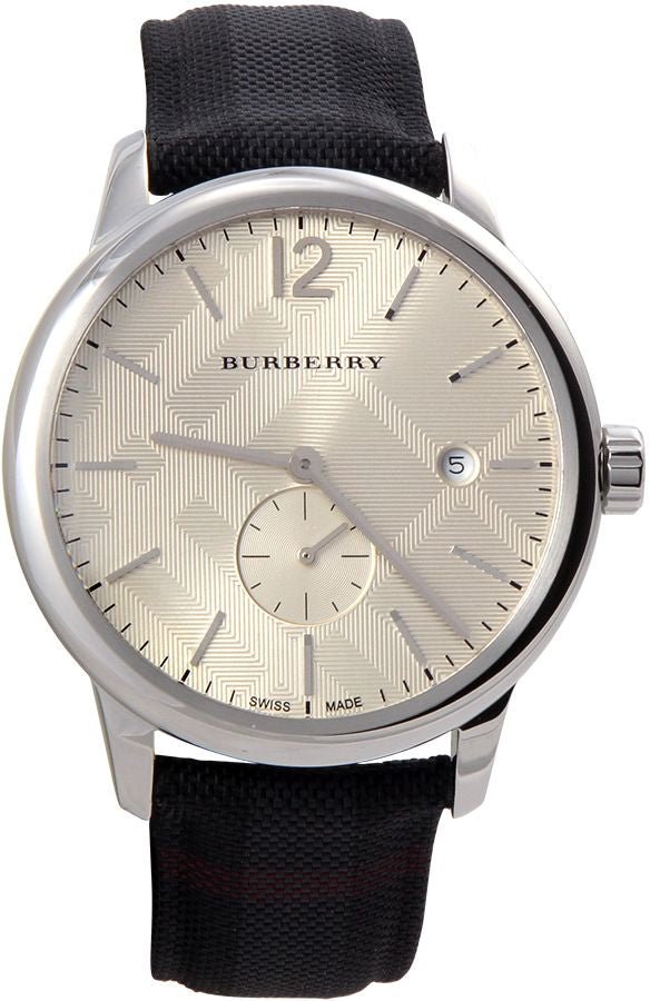 Burberry Classic Round Cream Dial Black Leather Strap Watch for Men - BU10008