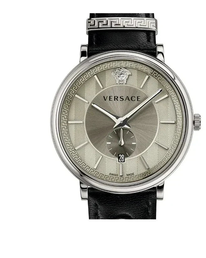 Versace V-Circle Black Manifesto Courage Quartz Silver Dial Black Leather Strap Watch for Men - VBQ080017