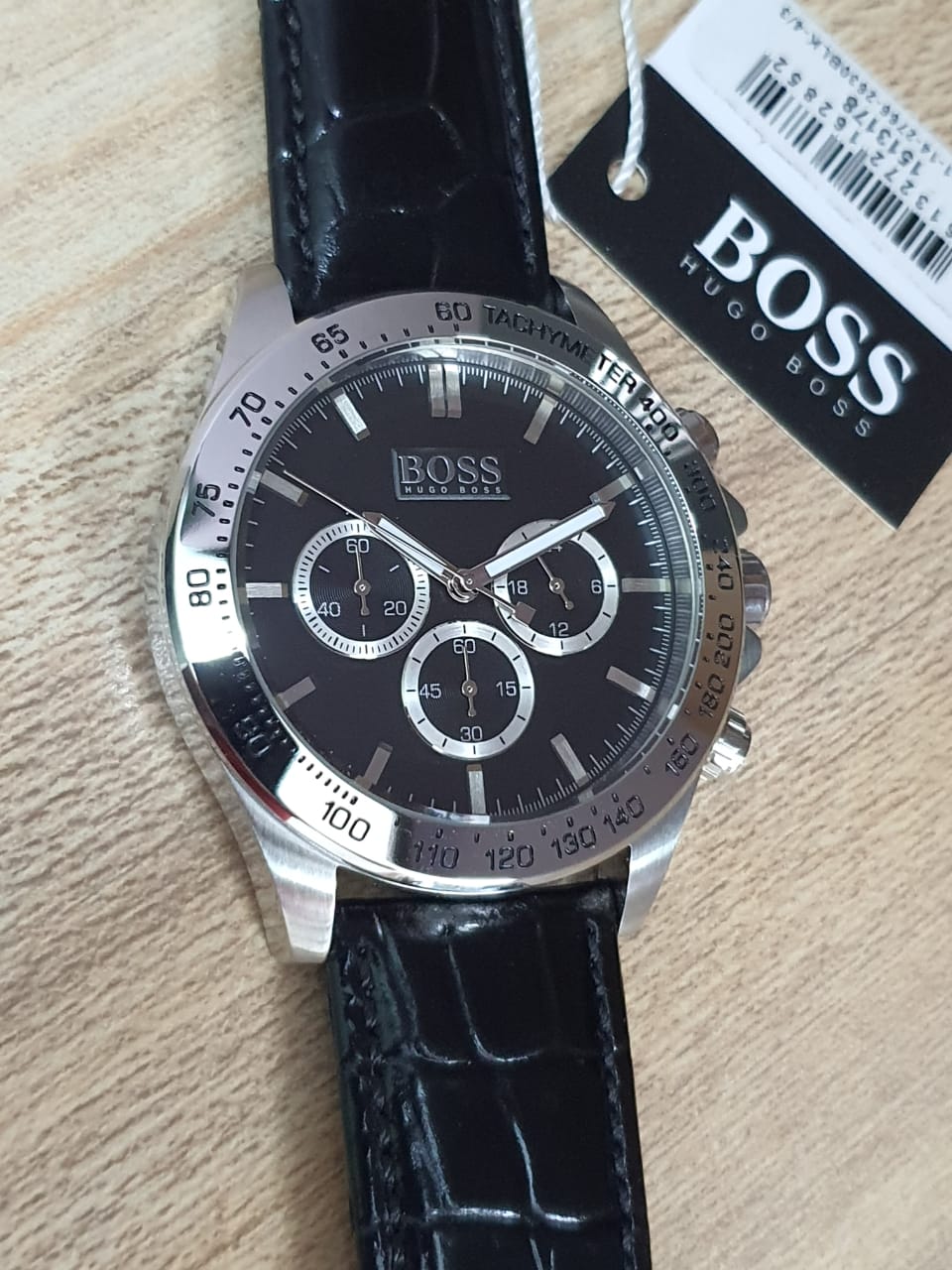 Hugo Boss Ikon Black Dial Black Leather Strap Watch for Men - 1513178