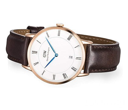 Daniel Wellington Dapper Bristol White Dial Brown Leather Strap Watch For Men - DW00100086
