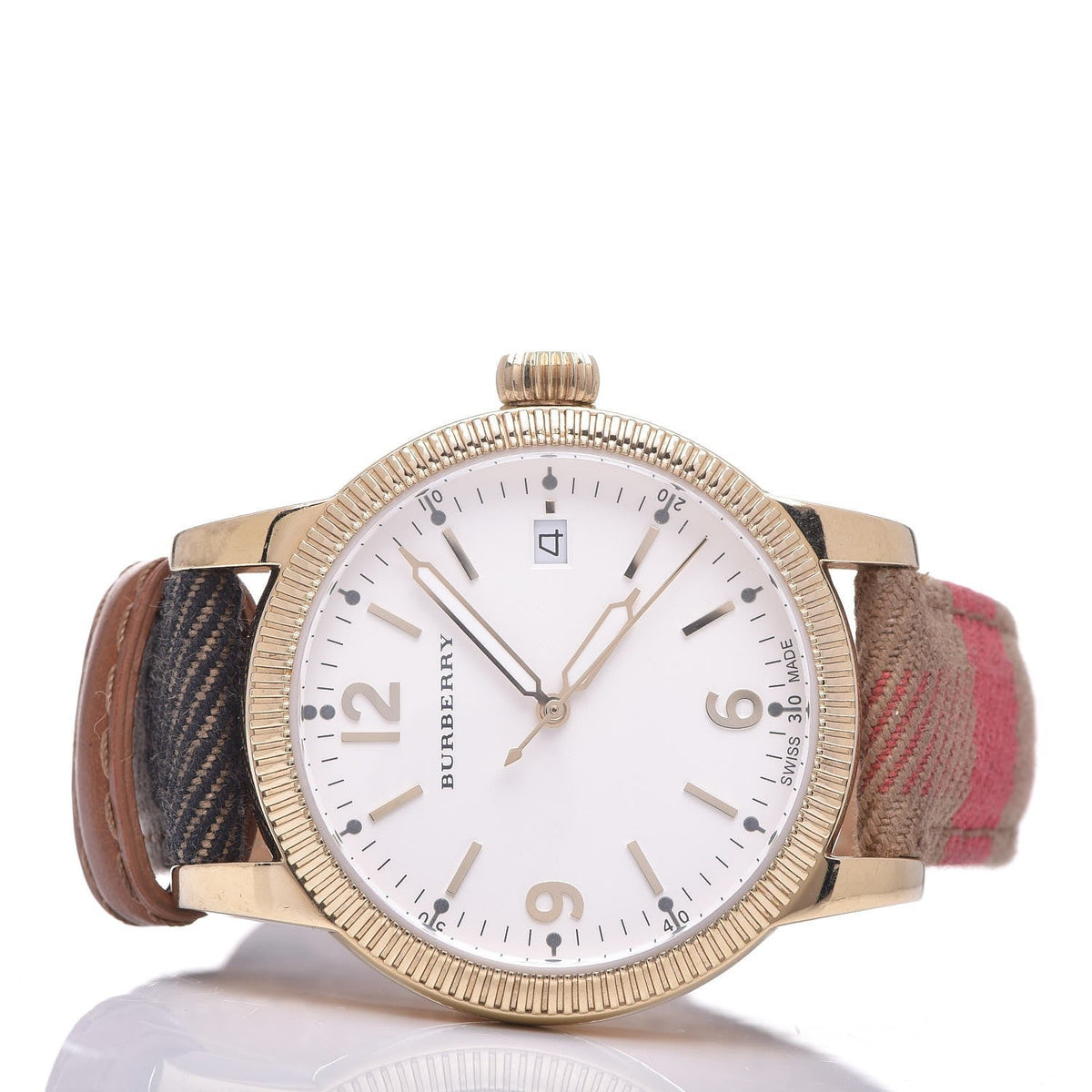 Burberry Utilitarian White Dial Multicolor Leather Strap Watch for Women - BU7853