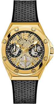 Guess Asteria Multifunction Gold Dial Black Rubber Strap Watch For Women - GW0620L2