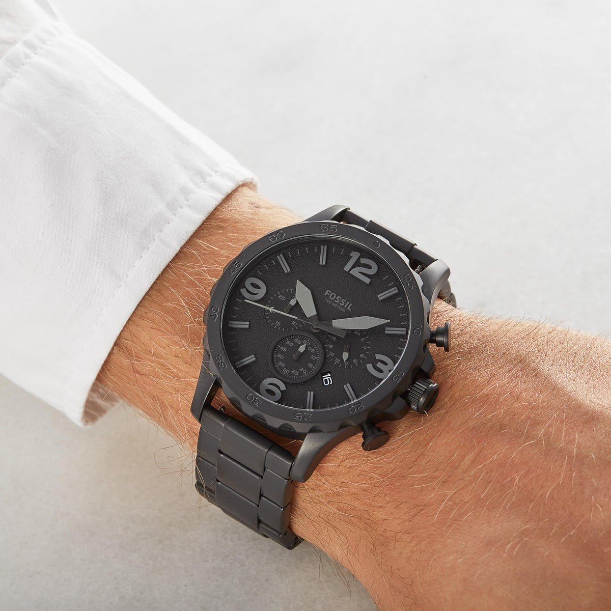 Fossil Nate Chronograph Black Dial Black Steel Strap Watch for Men - JR1401