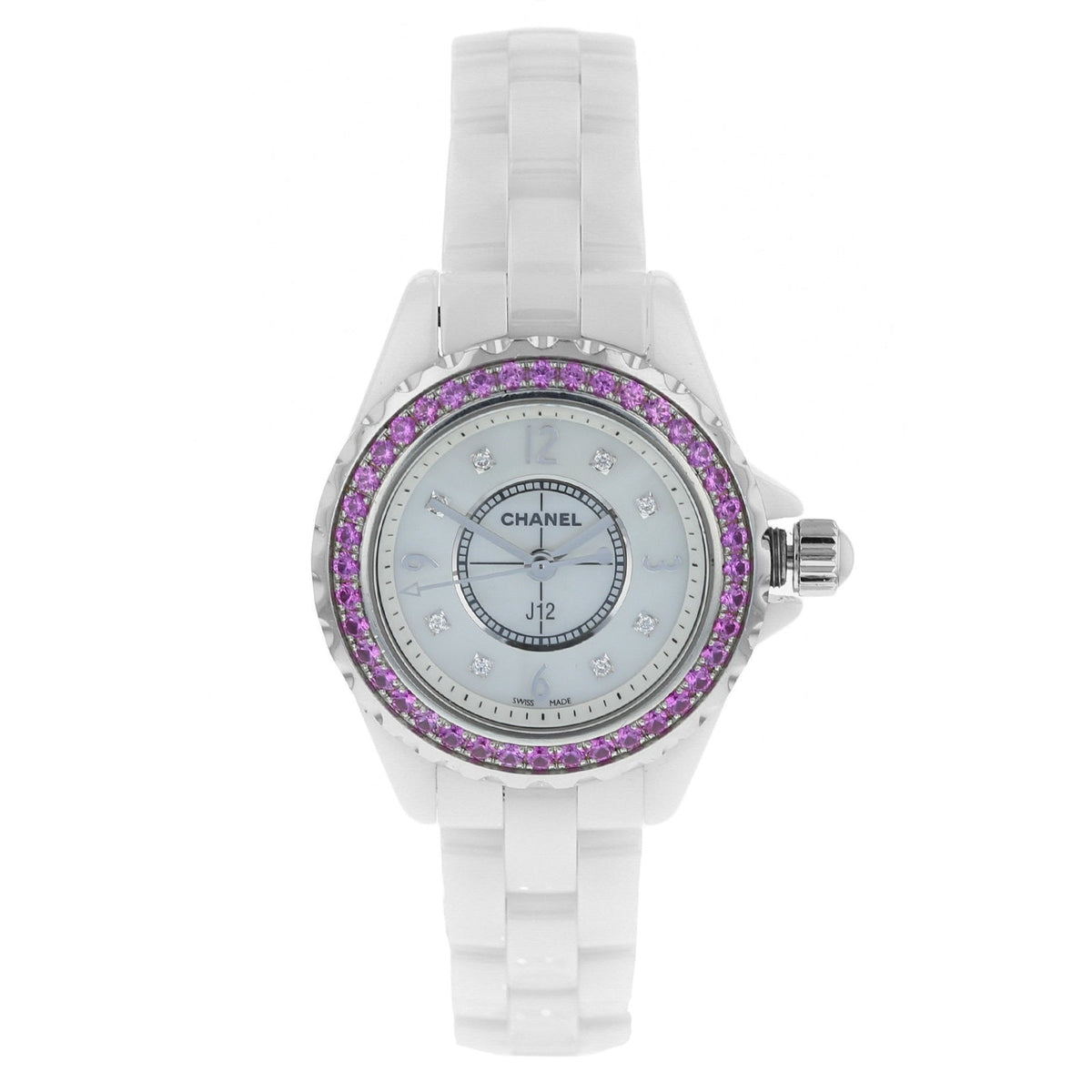 Chanel J12 Quartz Diamonds Mother of Pearl White Dial White Steel Strap Watch for Women - J12 H3243