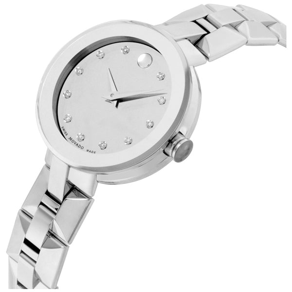 Movado Sapphire Diamonds Silver Dial Silver Steel Strap Watch For Women - 606814