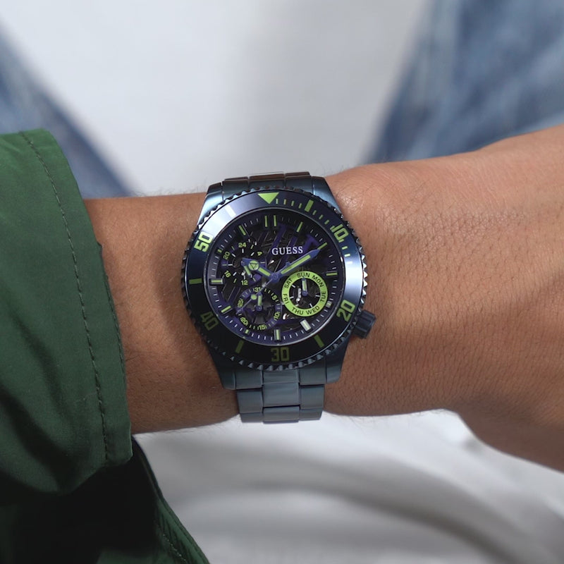 Guess Axle Multifunction Navy Blue Dial Blue Steel Strap Watch For Men - GW0488G4