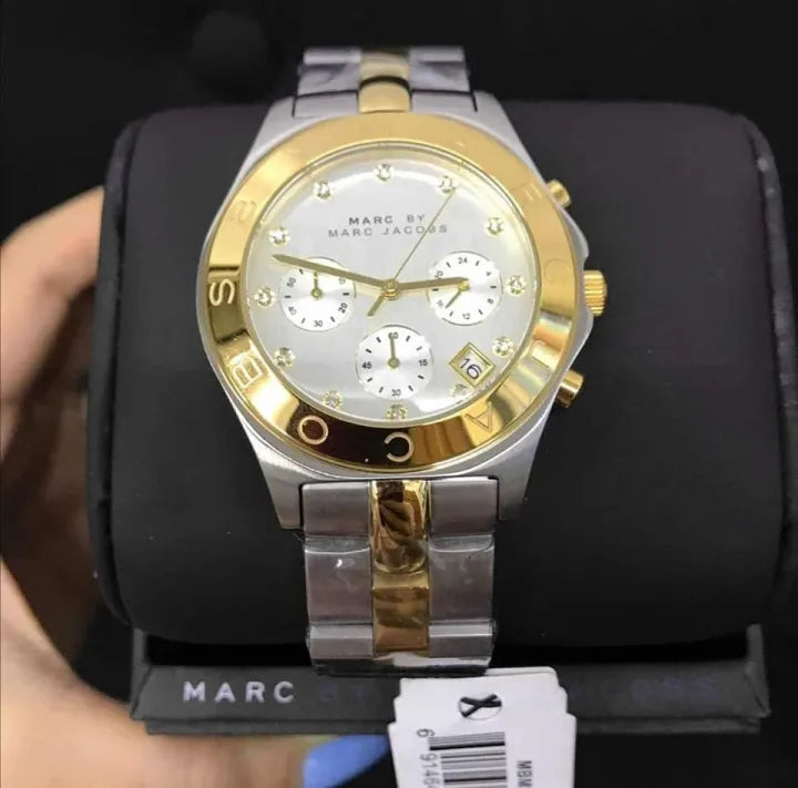 Marc Jacobs Blade Chronograph Silver Dial Two Tone Steel Strap Watch for Women - MBM3177