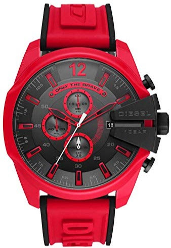 Diesel Mega Chief Chronograph Black Dial Red Rubber Strap Watch For Men - DZ4526