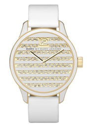 Marc Jacobs Lidia Stripe White Dial White Leather Strap Watch for Women - MBM1164