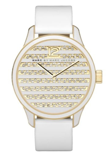 Marc Jacobs Lidia Stripe White Dial White Leather Strap Watch for Women - MBM1164