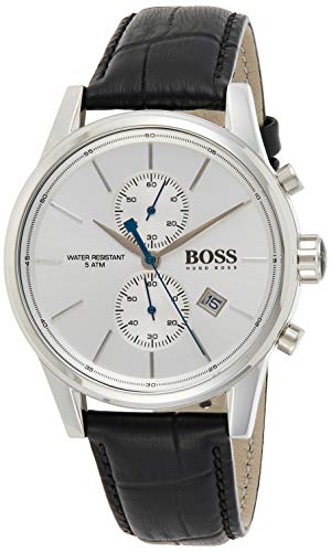 Hugo Boss Jet Chronograph White Dial Black Leather Strap Watch for Men - 1513282