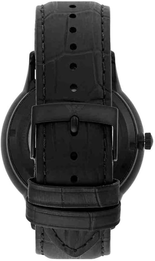 Emporio Armani Meccanico Automatic Skeleton Black Dial Black Leather Strap Watch For Men - AR60042