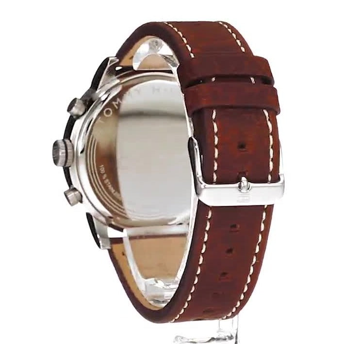 Tommy Hilfiger Jake Multifunction White Dial Brown Leather Strap Watch for Men - 1791230