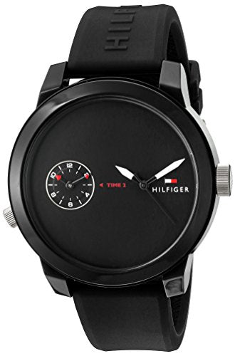 Tommy Hilfiger Denim Black Dial Black Rubber Strap Watch for Men - 1791326