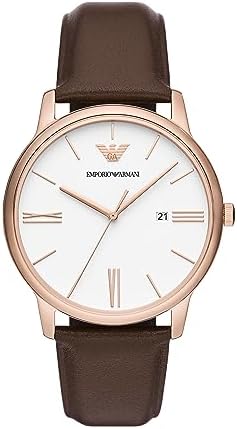 Emporio Armani Minimalist Quartz White Dial Brown Leather Strap Watch For Men - AR11572