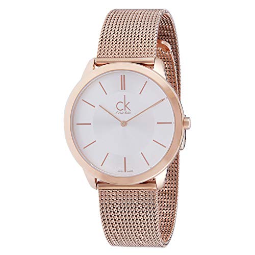 Calvin Klein Minimal White Dial Rose Gold Mesh Bracelet Watch for Men - K3M21626