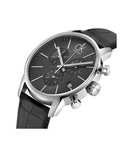 Calvin Klein City Chronograph Black Dial Black Leather Strap Watch for Men - K2G271C3