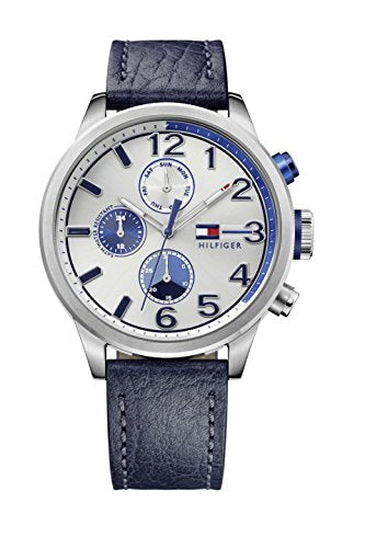 Tommy Hilfiger Jackson Silver Dial Black Leather Strap Watch for Men - 1791240