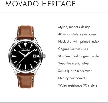 Movado Heritage Calendoplan Black Dial Brown Leather Strap Watch for Men - 3650001