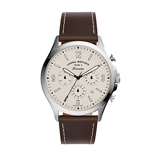 Fossil Forrester Chronograph White Dial Brown Leather Strap Watch for Men - FS5696