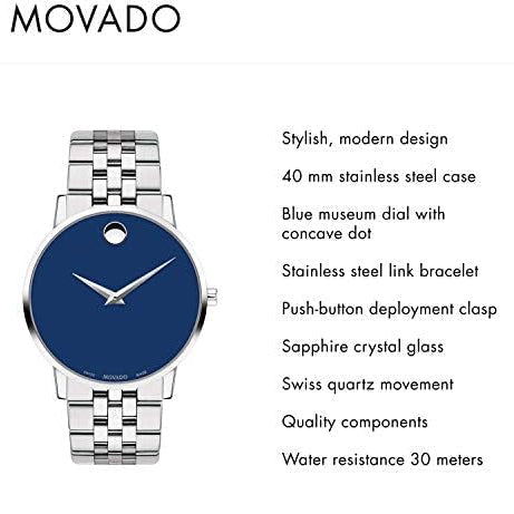 Movado Museum Classic Blue Dial Silver Steel Strap Watch for Men - 0607212