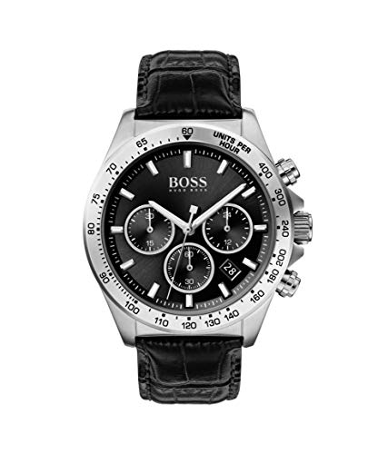 Hugo Boss Ikon Chronograph Black Dial Black Leather Strap Watch for Men - 1513178