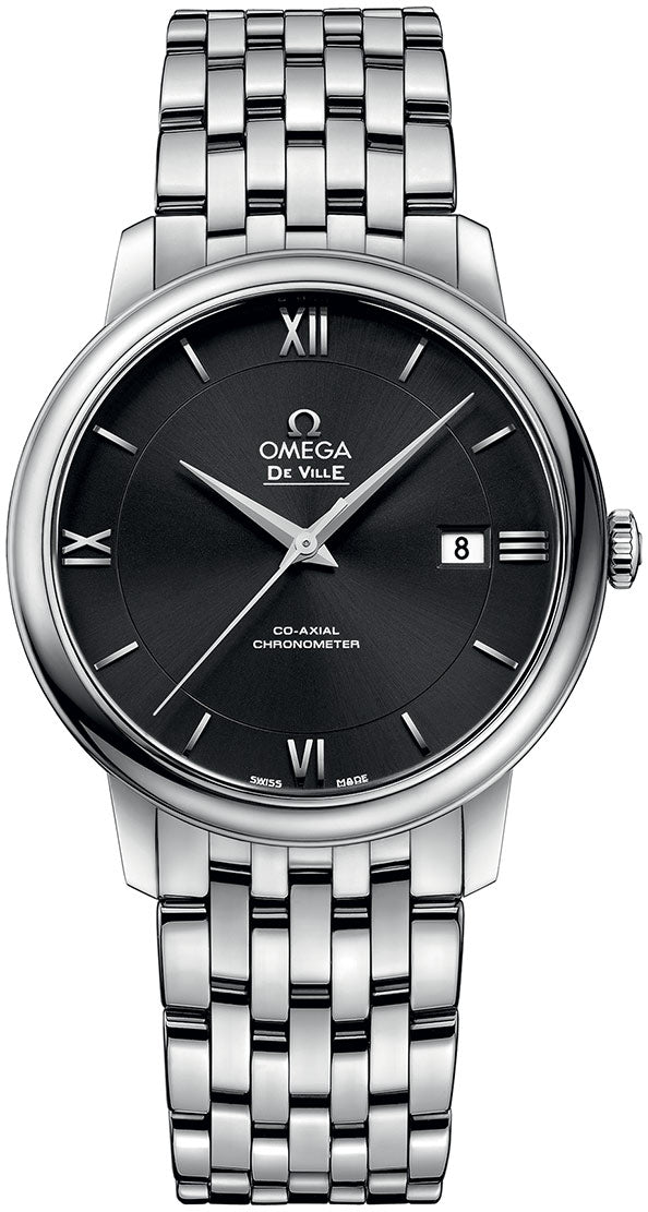 Omega De Ville Prestige Co-Axial Black Dial Silver Steel Strap Watch for Men - 424.10.40.20.01.001