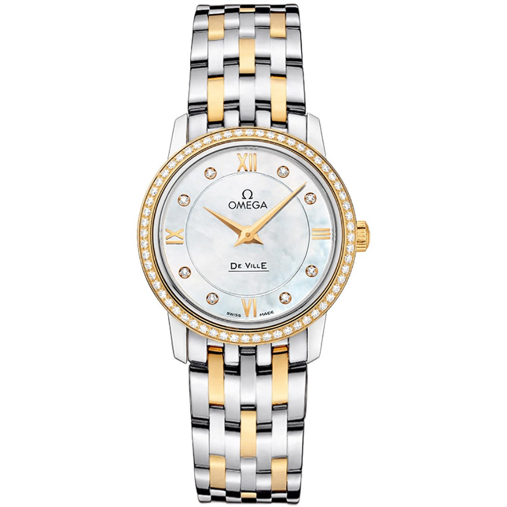 Omega De Ville Prestige Quartz Diamonds Mother of Pearl Dial Two Tone Steel Strap Watch for Women - 424.25.27.60.55.001