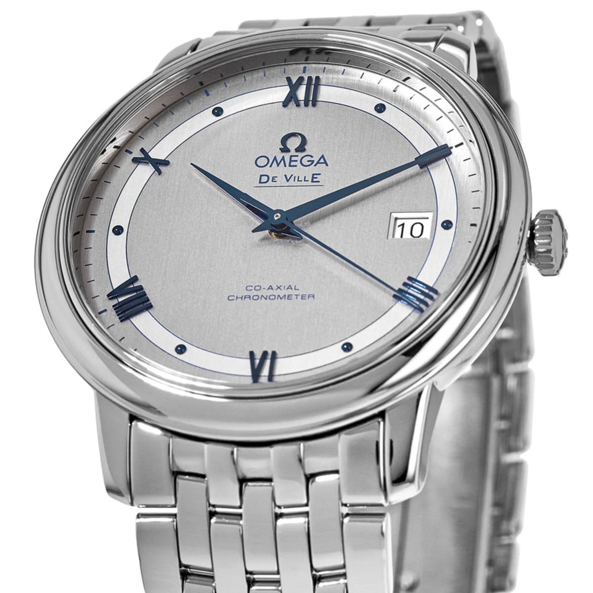 Omega De Ville Prestige Co-Axial Rhodium Silver Dial Silver Steel Strap Watch for Men - 424.10.40.20.02.001