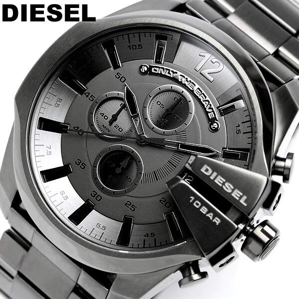 Diesel Mega Chief Chronograph Grey Dial Grey Steel Strap Watch for Men - DZ4282