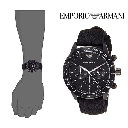 Emporio Armani Mario Chronograph Black Dial Black Nylon Strap Watch For Men - AR11453