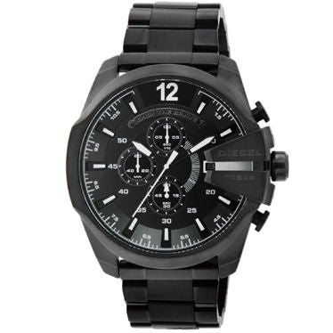 Diesel Mega Chief Chronograph Black Dial Black Steel Strap Watch For Men - DZ4283