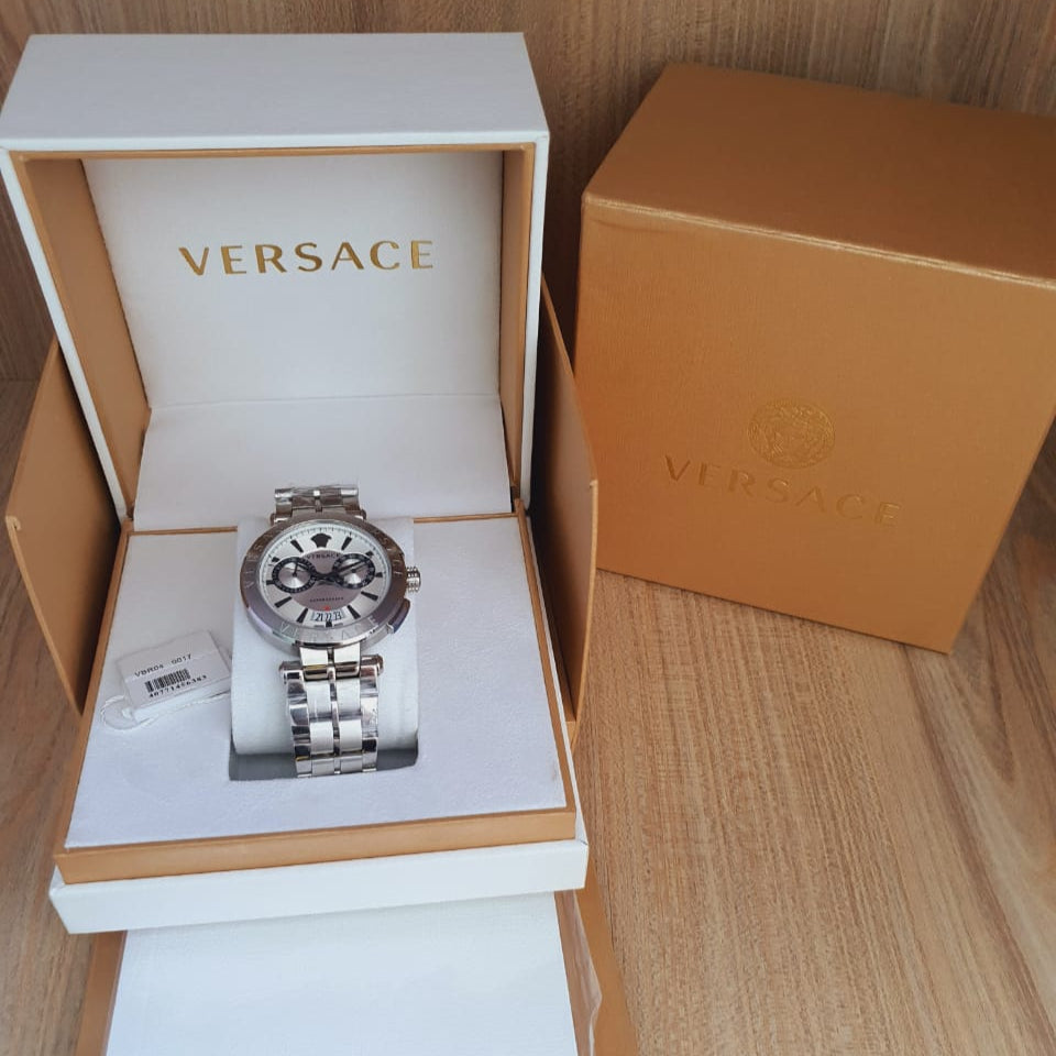 Versace Aion Chronograph White Dial Silver Steel Strap Watch for Men - VBR040017