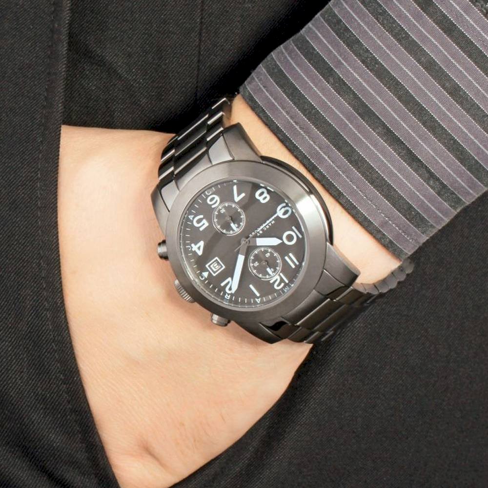 Marc Jacobs Larry Chronograph Black Dial Gunmetal Grey Steel Strap Watch for Men - MBM5031